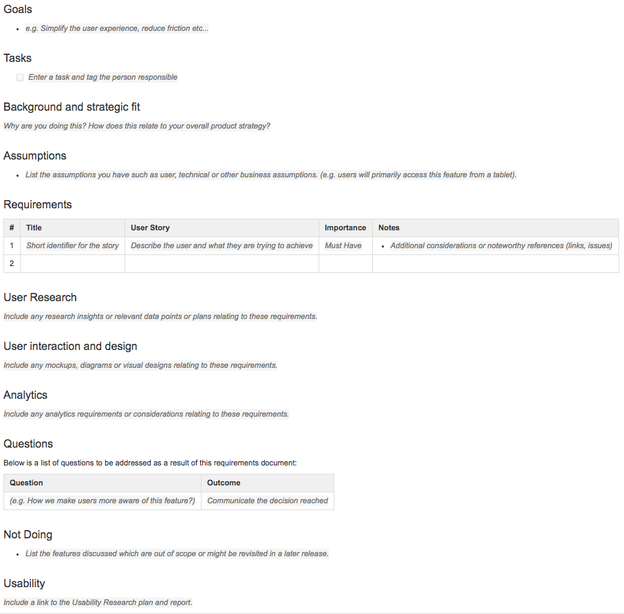 Template view with placeholder text